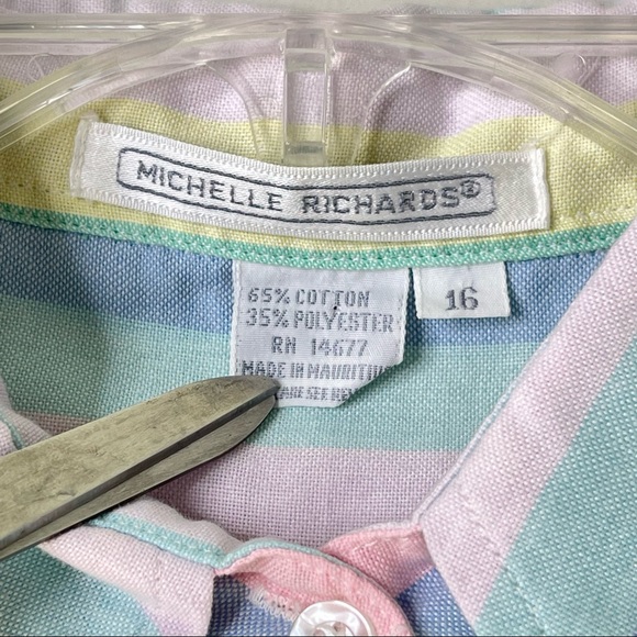 Vintage 90s Michelle Richards Pastel Rainbow Stripes Preppy Button Down Shirt - Picture 5 of 10